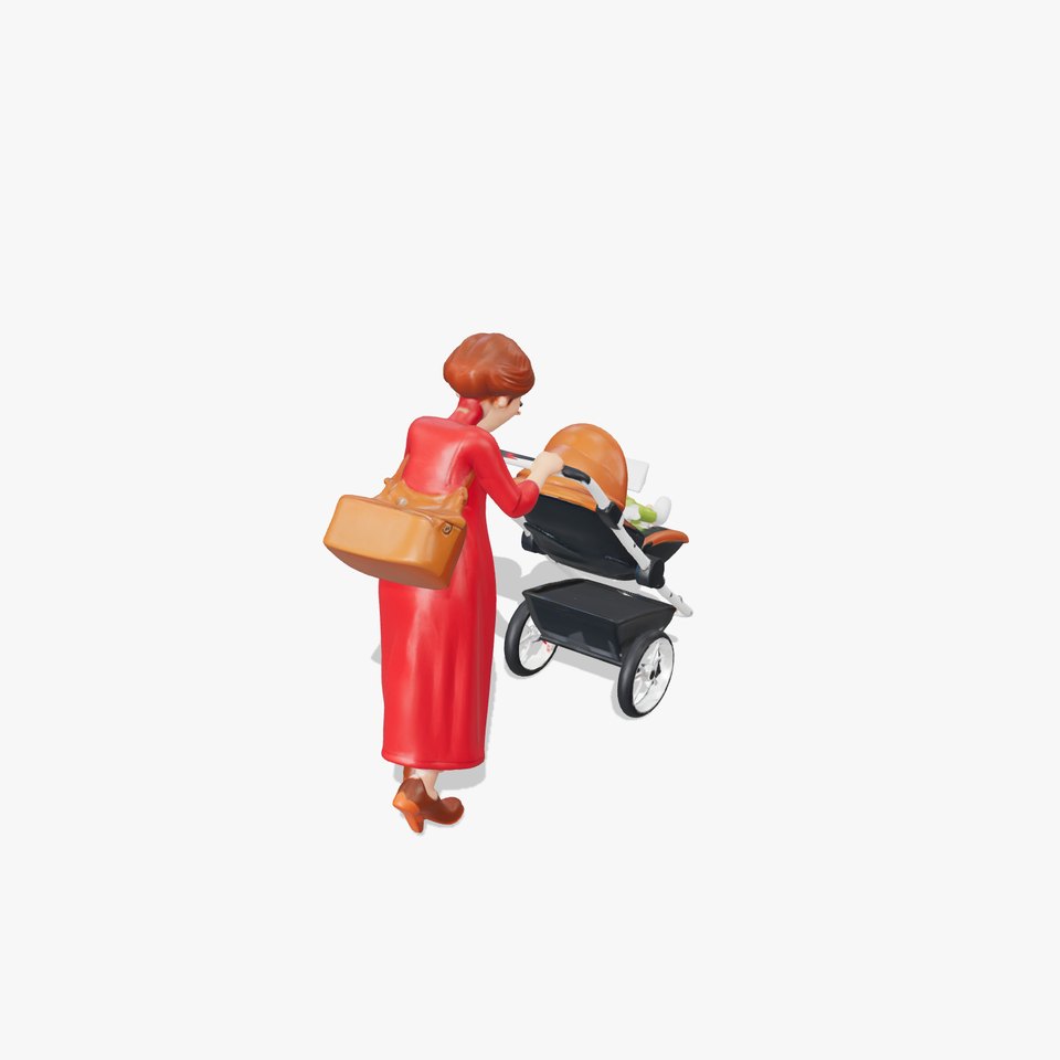 Cartoon Woman with Stroller Character model pack